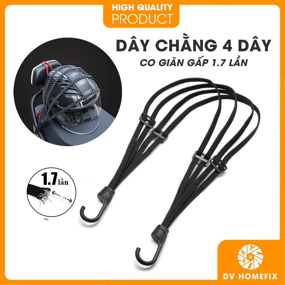 Dây Chằng 4 Dây Có Móc Gài Cho Xe Máy, Xe Đạp, Dây Chun Bọc Dù Siêu Chắc Chắn, Co Giãn Gấp 1,7 lần
