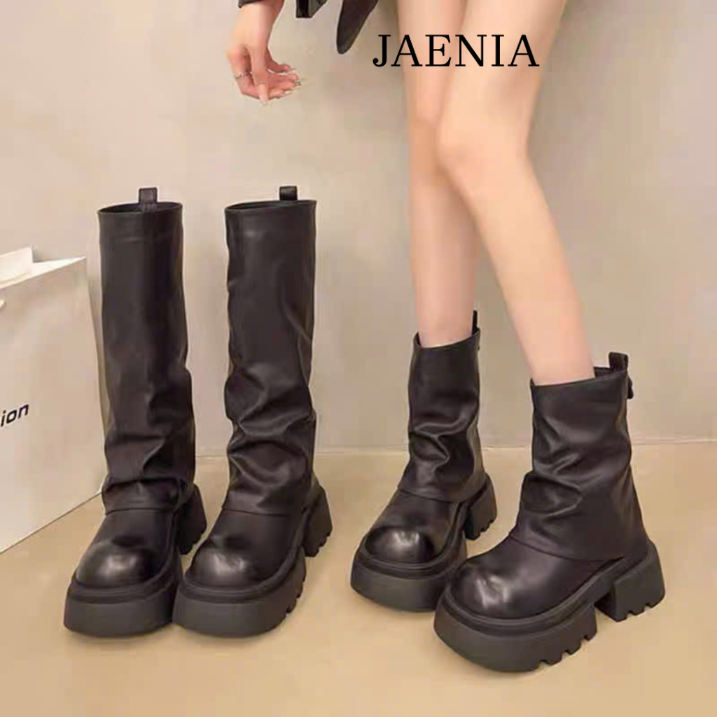Giày Bốt da cao cấp đế cao 6cm cổ cao 33 cm phong cách Hàn Quốc Basic Cá Tính Mùa Đông