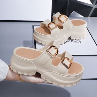 Dép bánh mì cho nữ 2 quai ngang khoá mạ vàng, dép nữ đế bánh mì cao 6cm mẫu mới thời trang 2024, Saki