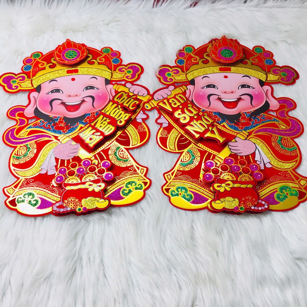Cặp decal 3d dán cửa thần tài Trang Trí Năm Mới, Sticker dán cửa kính thần tài lộc kích thước 25*35 