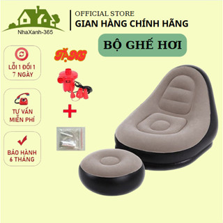 Ghế hơiFREE SHIPghế lười tựa lưng bơm hơi bọc nhung mềm mại-Ghế hơi thư giãn gồm ghế và đôn kèm bơm điện