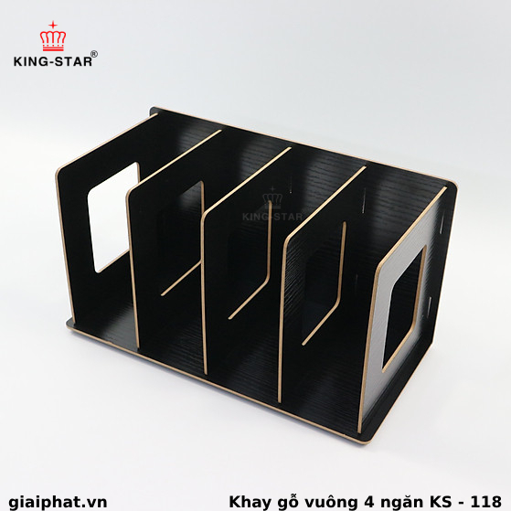 Khay Gỗ Vuông 4 Ngăn Dụng Cụ Lưu Trữ Giấy Tờ KS-118