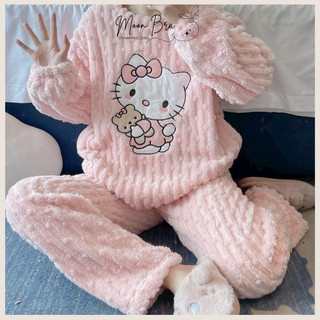  Bộ Đồ Lông Giữ Nhiệt Bộ Ngủ Lông Hello Kitty Bộ Ngủ Nữ Lông Ủ Kem 2  BL11  