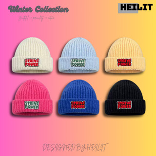 Mũ Len Nam Họa Tiết Thêu Chữ Strive Power HeiLit Nón Len Nam Nữ Dệt Kim Mềm Mại