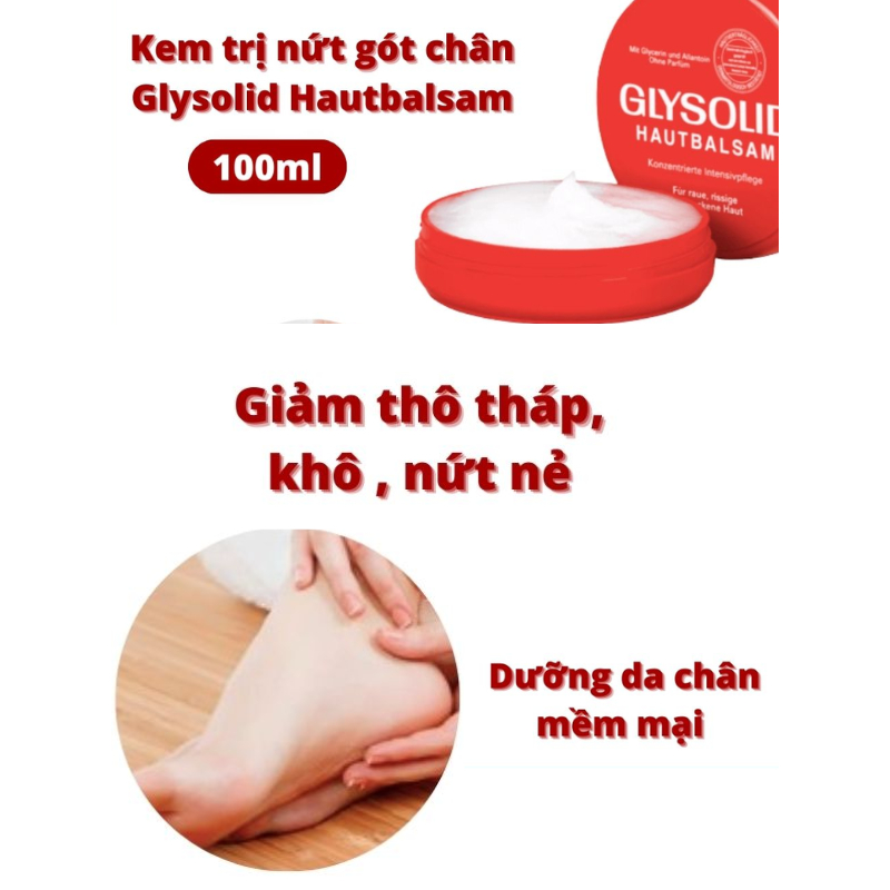 Kem nẻ Glysolid, kem dưỡng ẩm Glysolid Hautbalsam Đức dưỡng mềm da loại bỏ khô ráp nứt nẻ gót chân, tay 100 ml