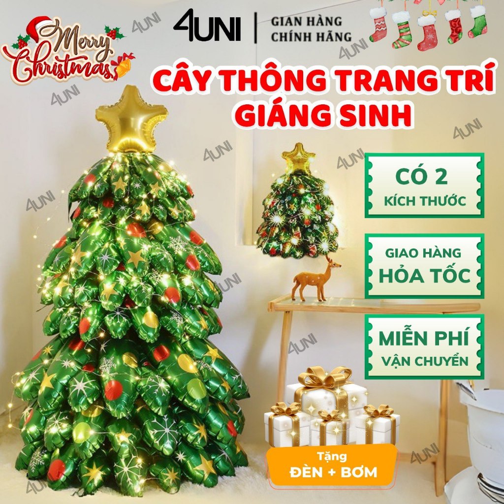 [SHIP HỎA TỐC]Cây thông noel, cây thông decor giáng sinh, cây thông bóng bay noen tặng kèm bơm siêu 