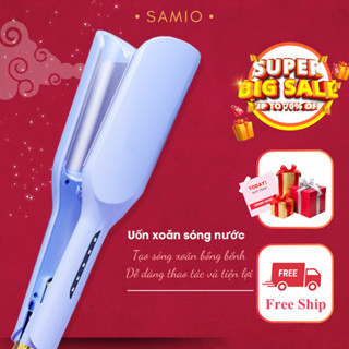 Máy Uốn Tóc Hippie Trục Uốn 32mm Thiết Kế Cao Cấp, Máy Dập Xoăn Sóng Lơi Rãnh Sâu Chất Liệu Gốm Sứ Ion Âm - SAMIO