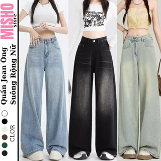 Quần Jean Nữ Ống Suông Rộng Wash Retro Màu Đen Xám Cạp Cao MISHO, Quần Bò Nữ Dáng Xuông Smoke Phong Cách Ulzzang 2024