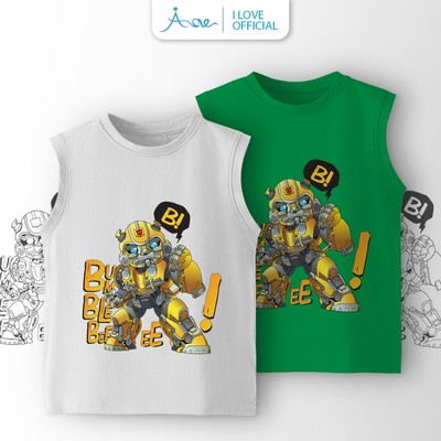 [MỚI] Áo thun BA LỖ cho bé trai AORE, Áo phông sát nách in hình robot BUMBLEBEE  chất COTTON mềm mịn, thoáng mát 10-32kg