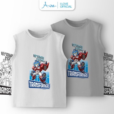 Áo BA LỖ hình robot TRANSFORMERS cho bé, áo thun ba lỗ ILOVE chất COTTON mềm mịn, thoáng mát dành cho bé trai 10-32kg