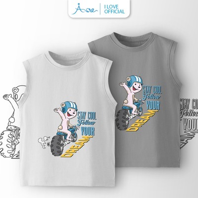 [MỚI] Áo thun BA LỖ cho bé trai AORE, Áo phông sát nách hình Gấu COOL BEAR chất COTTON mềm mịn, thoáng mát 8-34kg