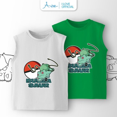 Áo BA LỖ hình Pokémon BULBASAUR cho bé, áo thun ba lỗ ILOVE chất COTTON mềm mịn, thoáng mát dành cho bé trai 10-32kg