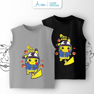 [MỚI] Áo BA LỖ cho bé trai AORE, Áo sát nách in hình Pokémon PIKACHU chất COTTON mềm mịn,thoáng mát cho bé 10-32kg