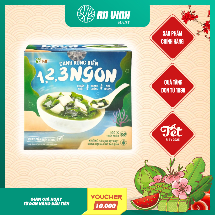 Canh rong biển ăn liền hộp 4 gói x 5.5g 123 NGON nấu canh không bột ngọt TÂM MINH FOODS