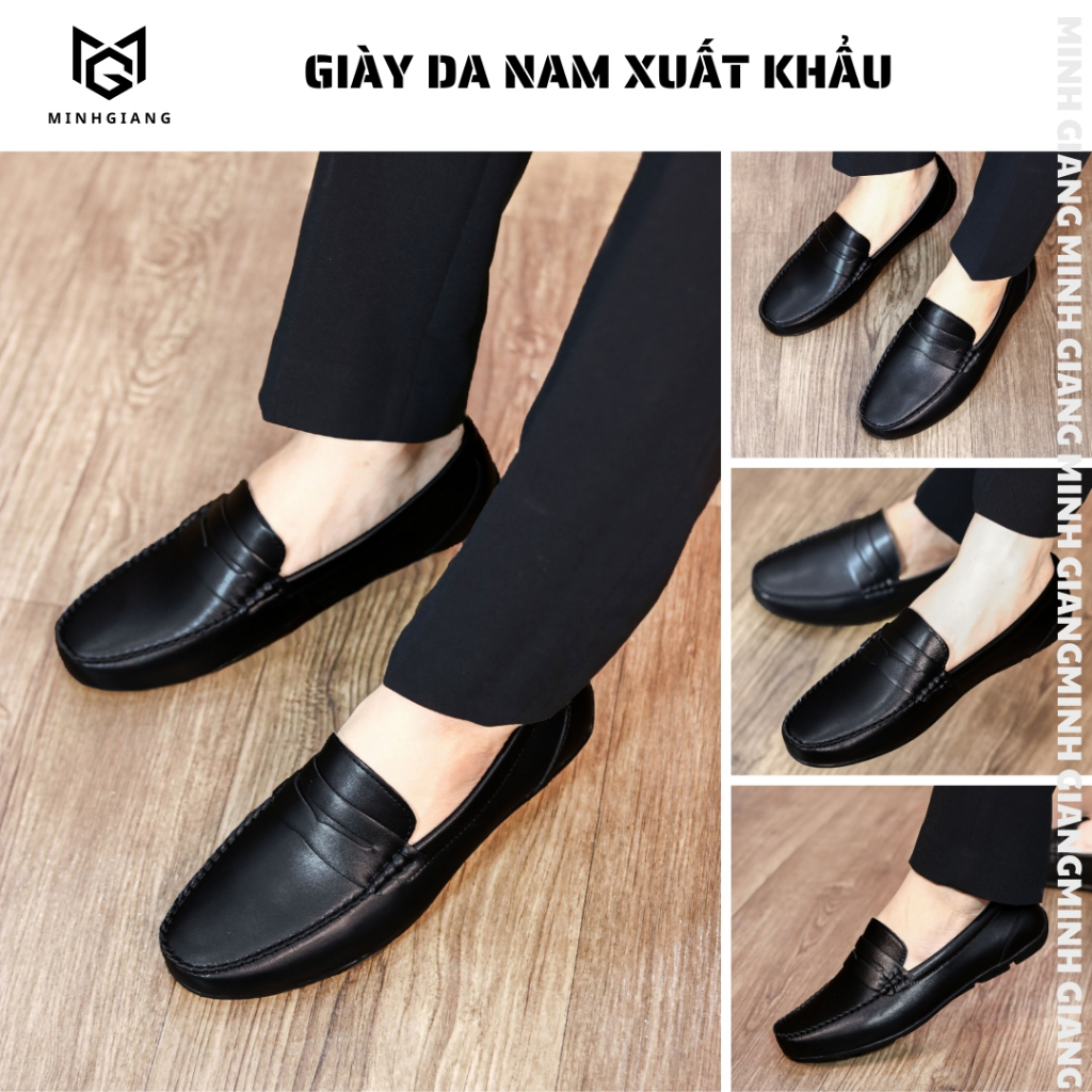 Giày Mọi Nam Da MINH GIANG Cao Cấp Trơn Lì, Giày Lười Mocca Nam Đế Cao Su Đúc Đã Khâu Đế Chắc Chắn Mã B09