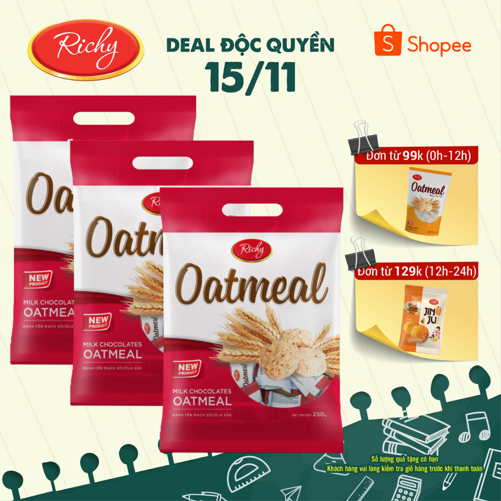 Combo 3 túi bánh yến mạch Oatmeal Richy túi to