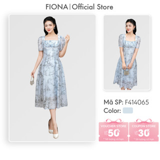 Đầm thiết kế FIONA dáng xòe đầm công sở chất liệu tơ hoa cổ vuông cúp ngực nhún trang trí F414065