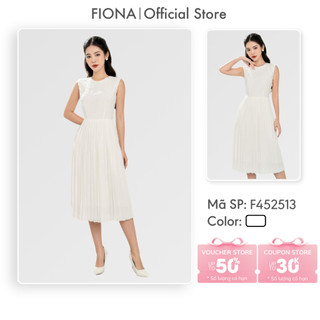 Đầm trắng nữ FIONA dáng xòe váy xếp ly thiết kế cao cấp thân trước kê ren phù hợp đi làm đi chơi F452513