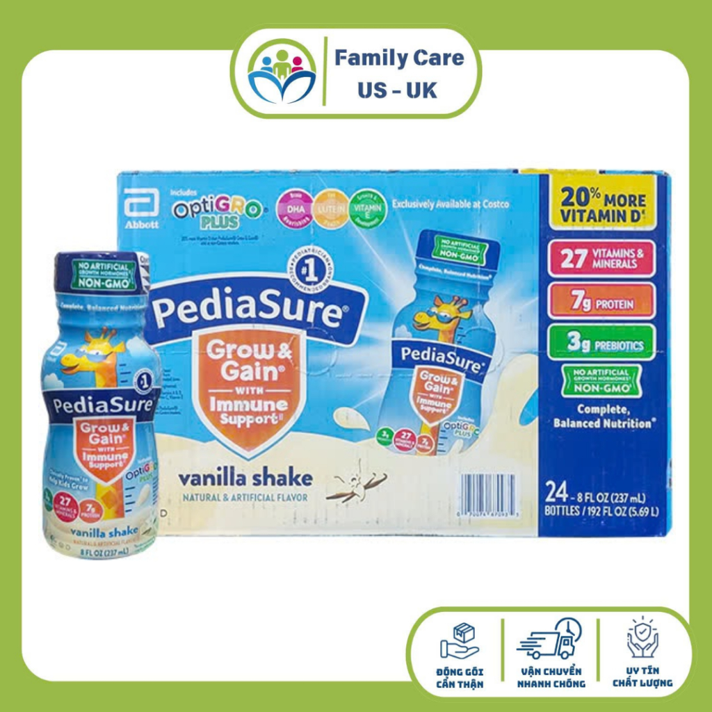 Thùng sữa nước Pediasure Grow Vani, 24 chai 237ml của Mỹ