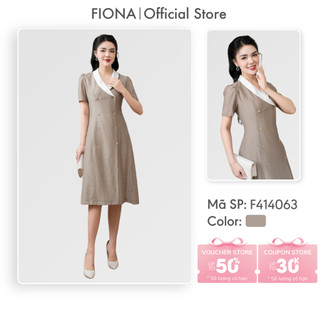 Đầm thiết kế cao cấp FIONA dáng xòe váy công sở nữ cổ sam phối trắng nẹp 2 hàng khuy F414063