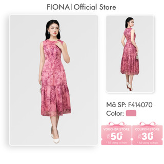 Đầm thiết kế cao cấp FIONA dáng xòe váy sát nách chất liệu tơ váy cổ bèo ly may xếp trẻ trung F414070