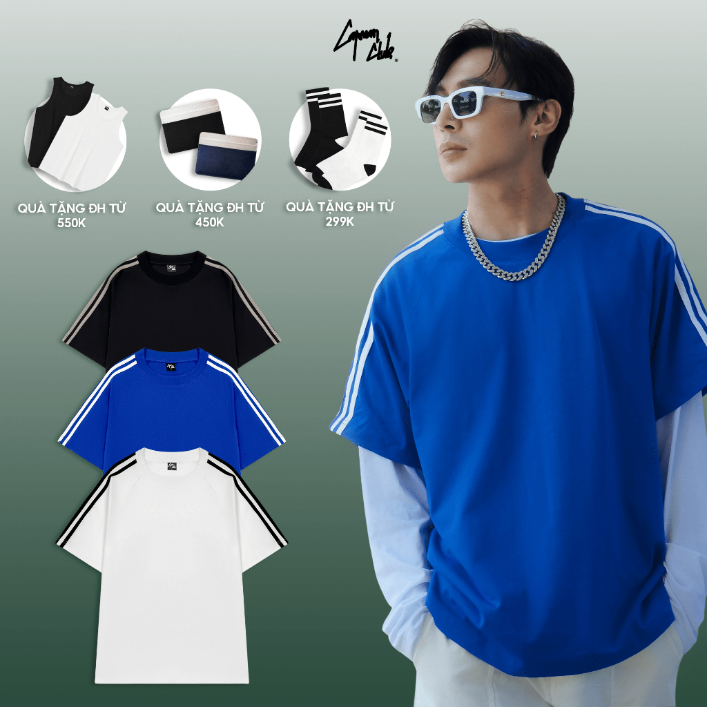 Áo thun phom rộng 3 SỌC raglan CAPMAN CLUB, áo phông unisex local brand trẻ trung, thoải mái