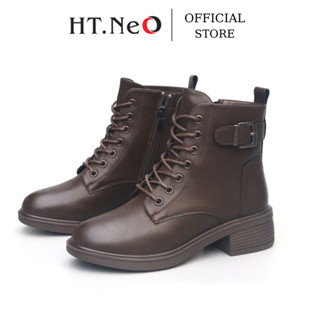 Bốt Nữ Phối Dây -Boots Nữ Cổ Cao  HT.NeO Da Cao Cấp , Thiết Kế Trẻ Trung , Cá Tính BN -215