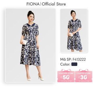 Đầm công sở nữ FIONA váy thiết kế cao cấp hoa dáng xòe lá cổ phối màu tím than kẹp ren trang trí F413222