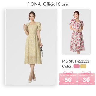 Đầm công sở nữ FIONA váy hoa nhí thiết kế cao cấp dáng xòe cổ bèo dúm hai bên hông trẻ trung F452332