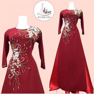  Áo Dài Cho Mẹ MINt02 Đính Kết Hoa Ren Thủ Công  Áo Dài Trung Niên Chất Lụa Mỹ Mềm Mịn 