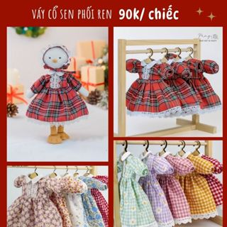 Váy xòe cổ sen phối ren cho thú bông vải tự phối đồ thay quần áo Tiệm tạp hoá Nhà May