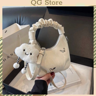  Túi Xách Nữ Đeo Chéo Túi Cầm Tay Quai Rúm Gắn Hoạ Tiết Kèm Quả Bông Hottrend QGStore 