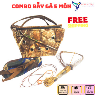 combo 5 món bẫy gà rừng gồm túi mồi, túi bổi, cọc cắm, xích chân, 1 bọ giò thép 20 chân