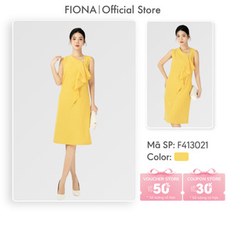 Đầm dự tiệc nữ FIONA dáng suông màu vàng váy thiết kế cao cấp cổ lệch tạo bèo đính hoa trang trí F413021