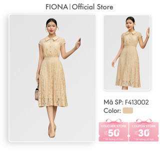 Đầm ren nữ FIONA váy công sở thiết kế cao cấp dáng xòe cổ đức tùng váy dập nhăn mềm mại F413002