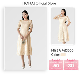 Đầm công sở nữ FIONA dáng xòe váy thiết kế cao cấp cổ thuyền vải hoa nổi 3D tay bồng trang trí trẻ trung F413200
