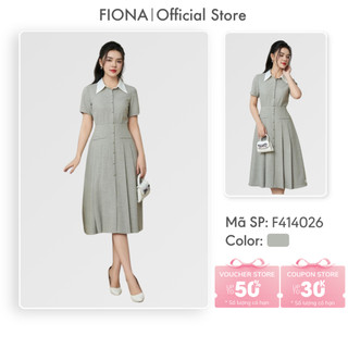 Đầm thiết kế cao cấp FIONA dáng xòe váy xếp ly cổ đức phối trắng vải tuytsi phù hợp đi làm đi chơi F414026