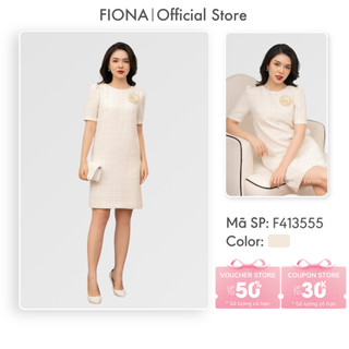 Đầm thiết kế FIONA đầm dạ Tweed dáng suông hoa cúc cài trang trí F413555
