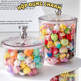 Hộp nhựa trong suốt đựng charm, mô hình đồ chơi nắp hình gấu xinh xắn
