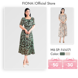 Đầm hoa nhí FIONA dáng xòe váy trễ vai chun eo tùng váy may can phù hợp đi làm đi chơi F414171