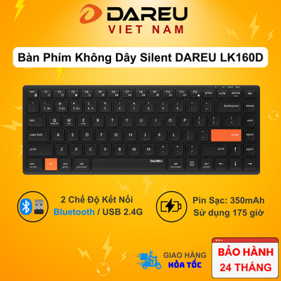Bàn phím không dây DAREU LK160D Slim - giảm tiếng ồn (Dual Mode 2.4G + Buetooth, Pin Sạc 350mAh)