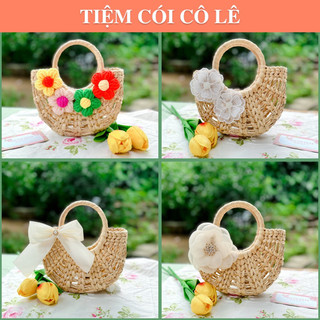 Túi cói lục bình rẻ quạt size 16 mini cho bé chụp ảnh dễ thương-Tiệm Cói Cô Lê 