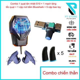  Combo Chiến Thần gồm: 1 Quạt Tản Nhiệt S10 + 1 Mạch tăng tốc độ quạt + 1 Cặp nút bấm chơi game Blueshark + 5 cặp bao tay 