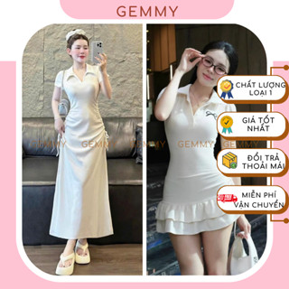 Váy polo nữ dáng dài maxi, váy polo nữ dáng ngắn, đầm sơ mi rút dây 2 bên sườn chất thun gân dày dặn mềm mịn - GEMMY