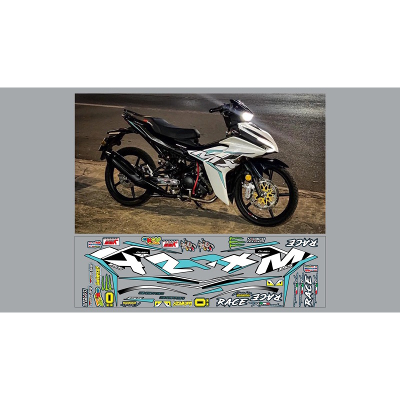 tem chế Mx king Exciter 155 xanh bạc đen - tem in vi tính cao cấp