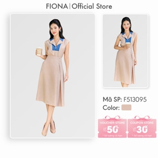 Set bộ nữ FIONA SET Áo sơ mi dáng suông cổ phối màu xanh bò và Chân váy dáng A xòe nhẹ ly súp lệch bên hông SETF513095