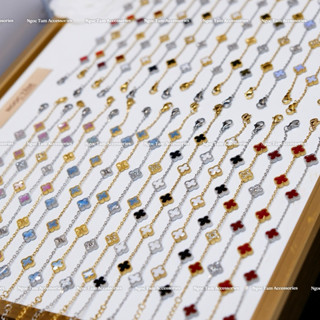 Lắc tay cỏ 4 lá titan mini đính đá cao cấp, Vòng tay cỏ bốn lá mini không han gỉ hot