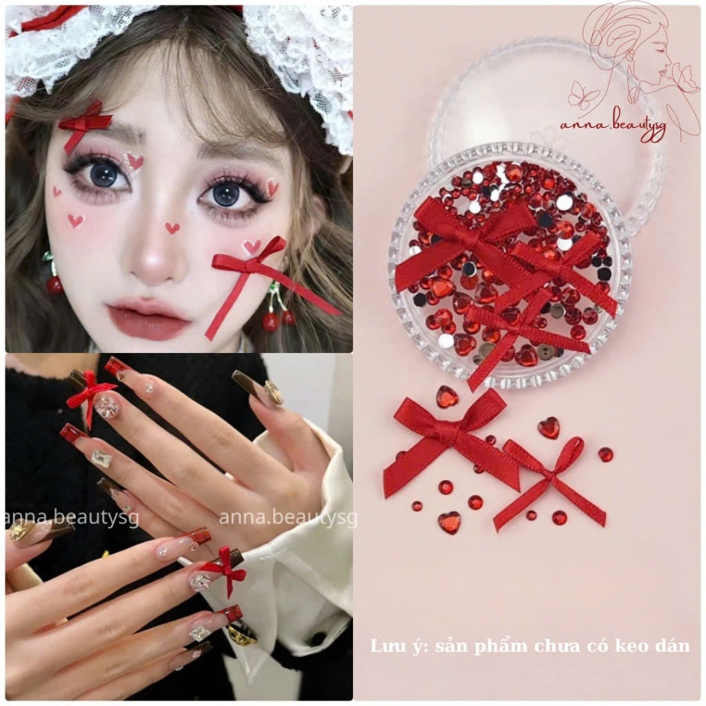 Charm nơ đính mặt phụ kiện makeup dán mặt make up cosplay, đá đính mặt nhiều mẫu mã đa dạng