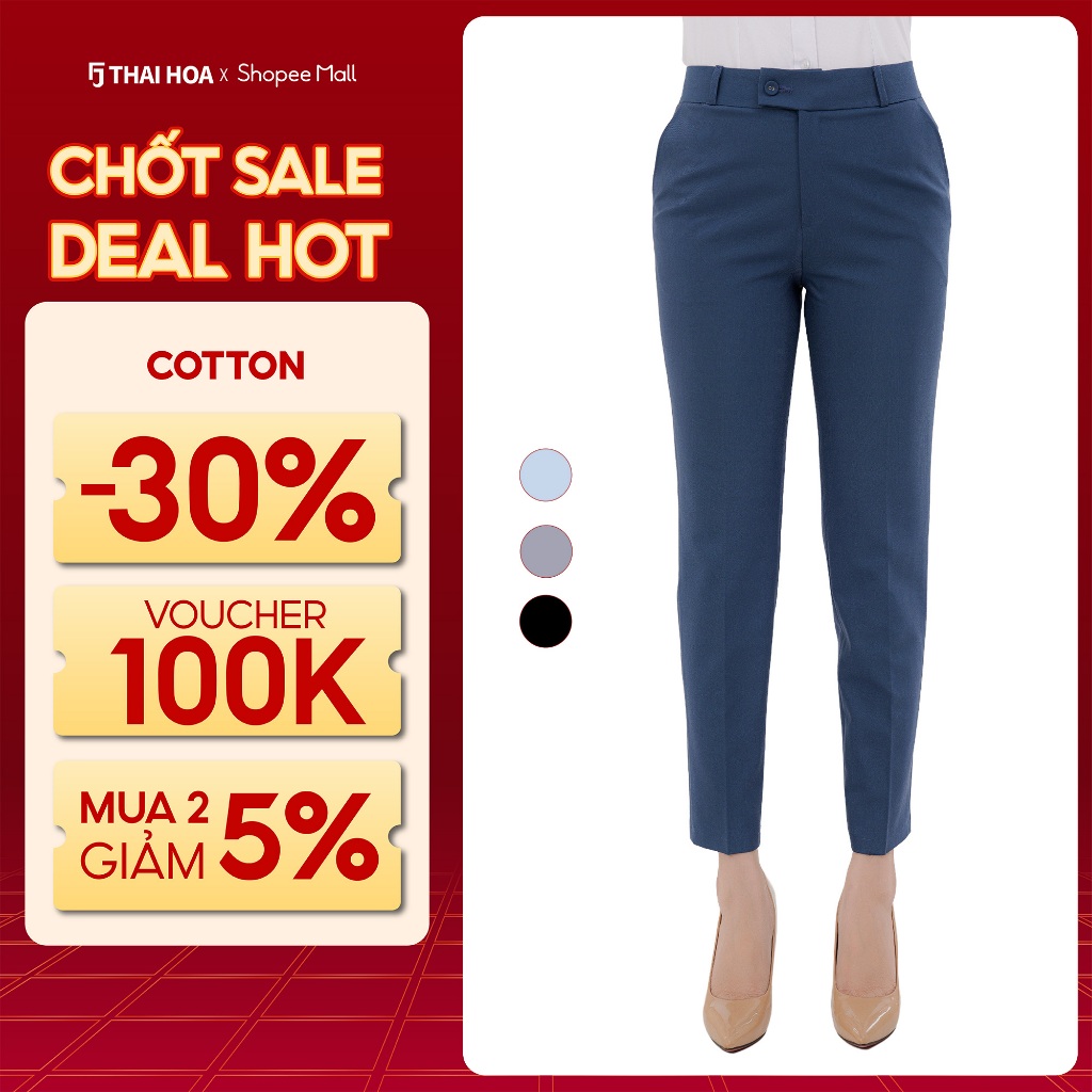 Quần tây nữ QAW1816-R13 ống đứng trơn các màu dáng ôm 1 cúc Thái Hòa