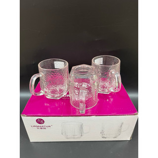 Bộ 6 ly thủy tinh sọc 2 tầng 230ml , Bộ ly có quai vân đá 267ml